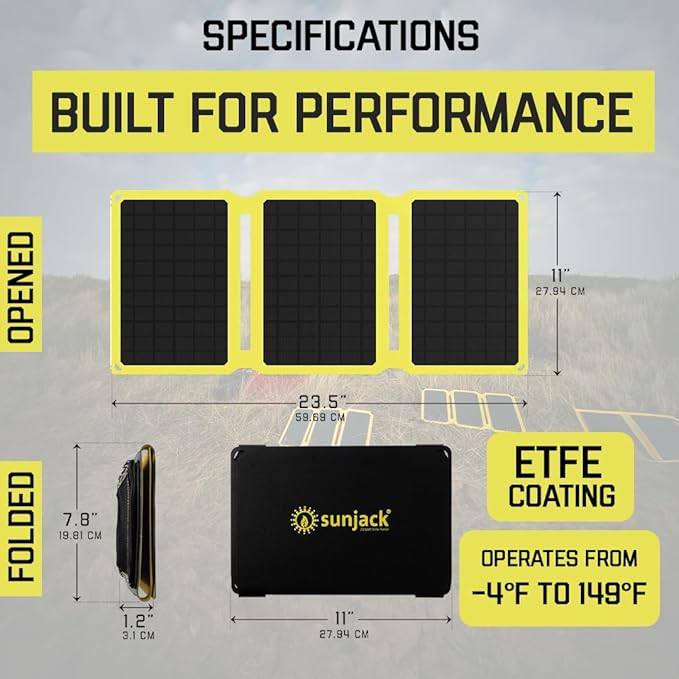SunJack ??25 Watt Foldable Solar Panel, ETFE Monocrystalline Portable Solar Panel with USB-C and