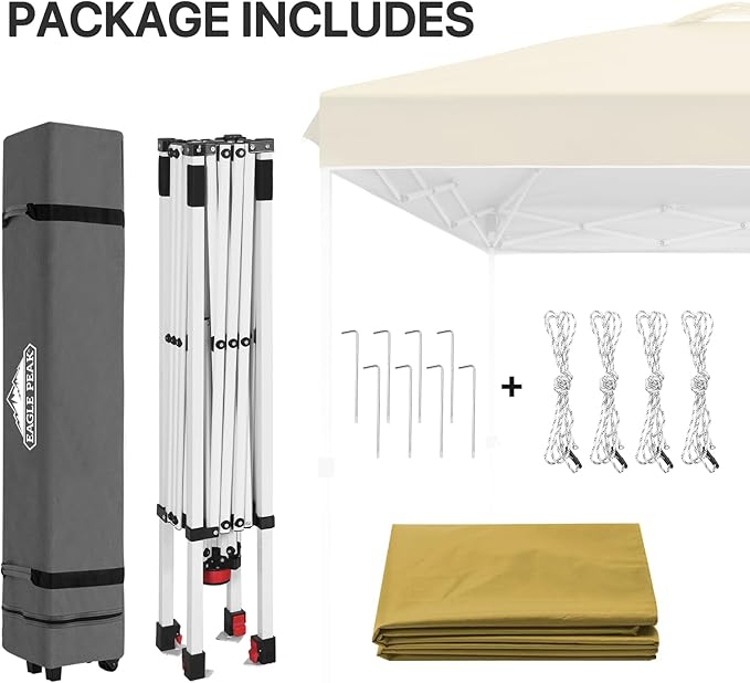 EAGLE PEAK Pop Up Canopy Tent with Wheeled Carry Bag, 8 Stakes, 4 Ropes, Easy Set Up Tent Canopy