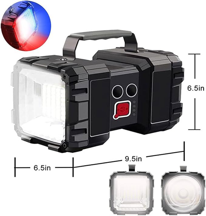 Rechargeable LED Searchlight Flashlight, LED Spotlight Big Power Capacity 15000LM 20h Ultra-Long