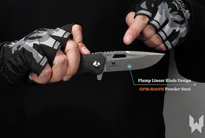 Tactical Folding Knife - CPM S35VN Steel, G10 Handle - Plump Linear Blade Design - Great for