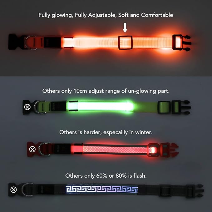 Light Up Collar at Night, LED Adjustable, Rechargeable Waterproof Dog Lights for Night Walking