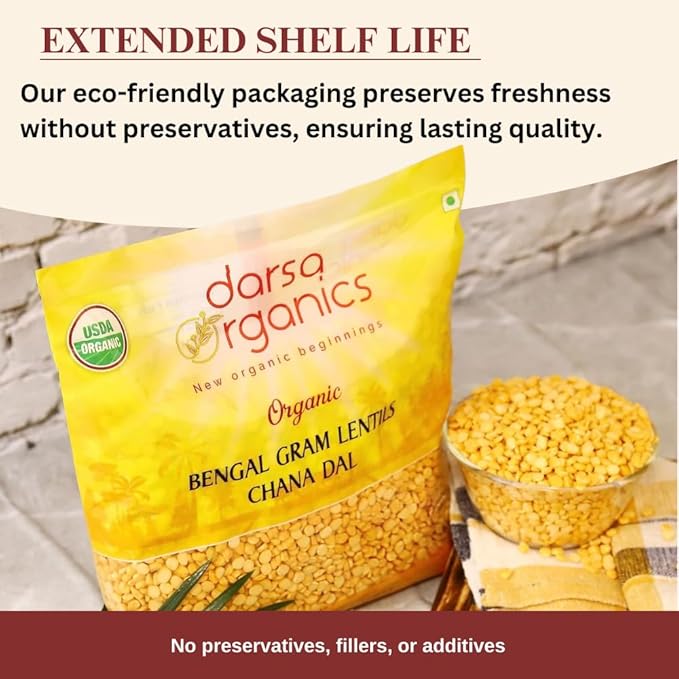 Darsa Organics Chana Dal 2 lb ??USDA Organic Split Bengal Gram (Yellow Chickpeas), Non-GMO