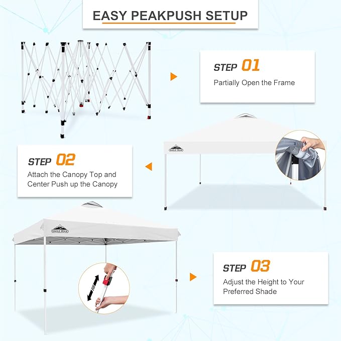 EAGLE PEAK Pop Up Canopy Tent with Wheeled Carry Bag, 8 Stakes, 4 Ropes, 4 Weight Bags, Easy Set Up