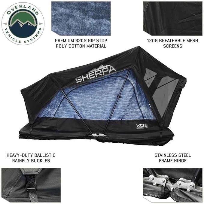 Overland Vehicle Systems XD Sherpa Soft Shell Aluminum Hard Shell Hybrid Roof Top Tent with