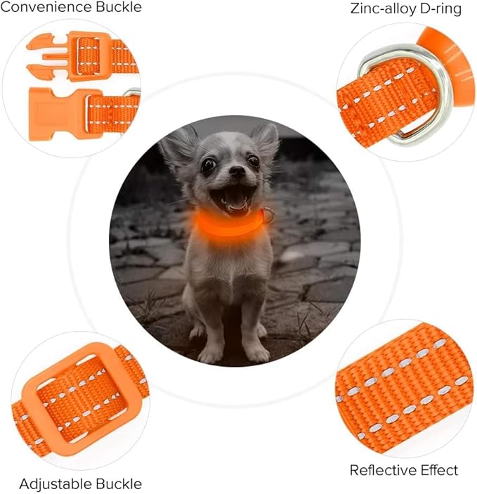 BSEEN Light Up Dog Collar, Reflective LED Dog Collar Rechargeable Glowing Puppy Collar for Puppies