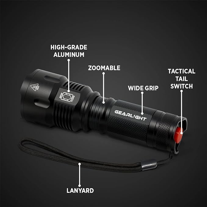 GearLight High-Powered LED Flashlight S1200 - Mid Size, Zoomable, Water Resistant, Handheld Light