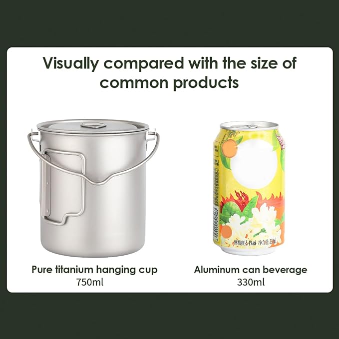 BY-J Titanium Camping Cookware Set – 750mL & 420mL Titanium Pot with Lid and Foldable Handle