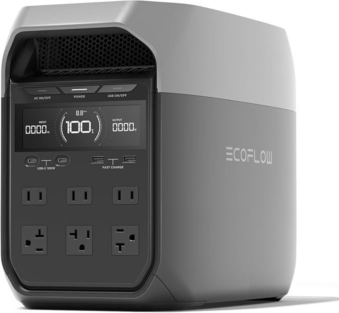 EF ECOFLOW DELTA 3 Portable Power Station, 1024Wh LiFePO4 Battery, Full Charge in 56 Min, 1800W