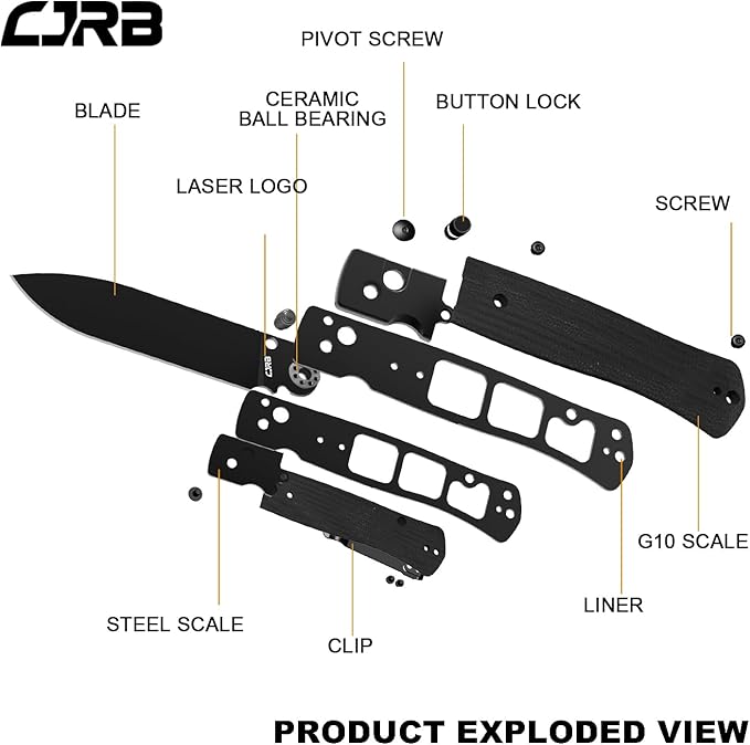CJRB Glacier Folding Knife, 3.54'' AR-RPM9 Steel Blade EDC Knives with Wood Handle for Camping