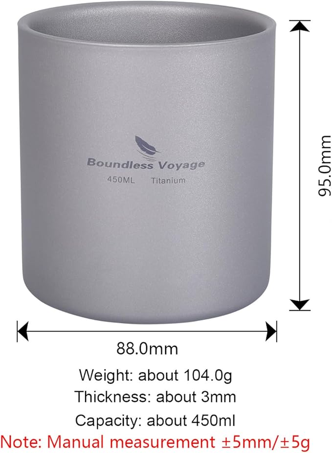 Boundless Voyage 3 in 1 Double Walled Titanium Cup Heat Resistant Mini Tea Drink Cup Outdoor
