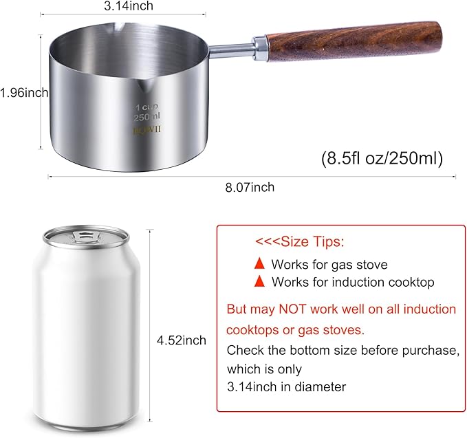stainless steel mini pot - butter warmer, 8.5fl oz (250ml) coffee/milk warmer, mini sauce pan for