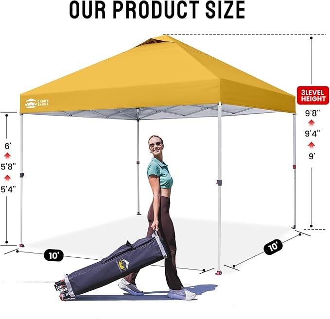 Crown Shades 10x10 Pop Up Canopy - Beach Tent with One Push Setup - Outdoor Sun Shade for Events