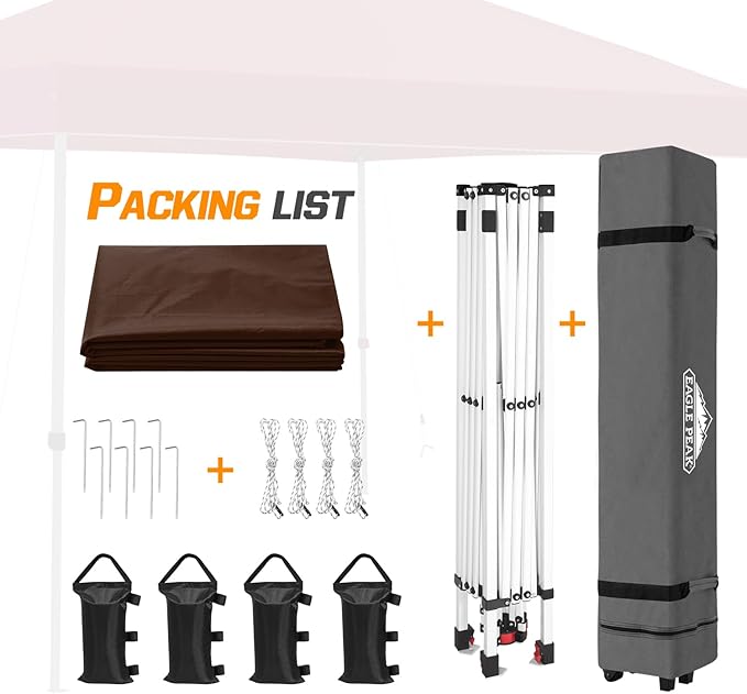 EAGLE PEAK Pop Up Canopy Tent with Wheeled Carry Bag, 8 Stakes, 4 Ropes, 4 Weight Bags, Easy Set Up