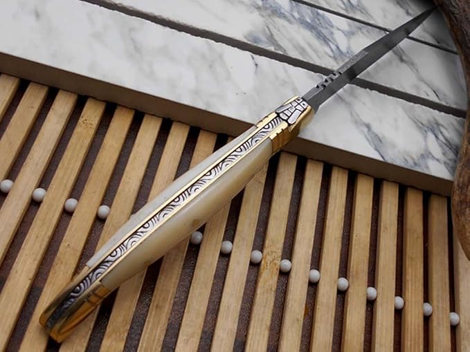 Laguiole Folding Damascus Steel Knife, 8.6" Long with 4.1" Hand Forged Custom Twist patren Blade.