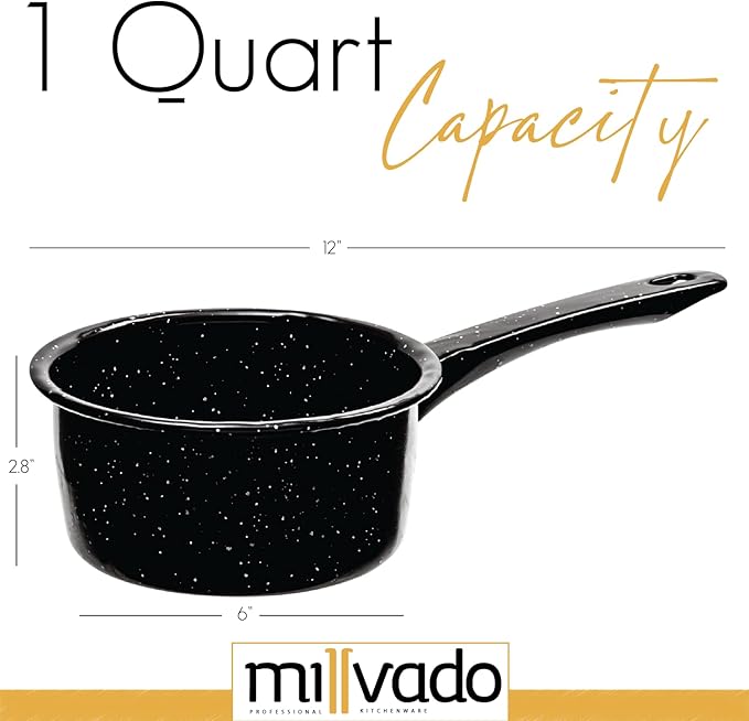 Granite 1 Quart Saucepan, Naturally Nonstick Sauce Pots, Speckled Enamel Cookware, Small Sauce Pan