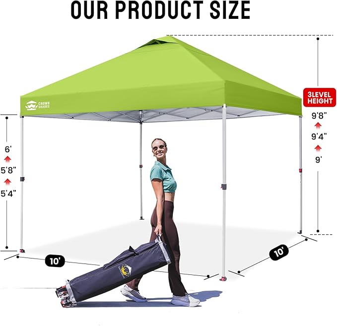 CROWN SHADES 10x10 Pop Up Canopy - Beach Tent with One Push Setup - Easy Outdoor Sun Shade for