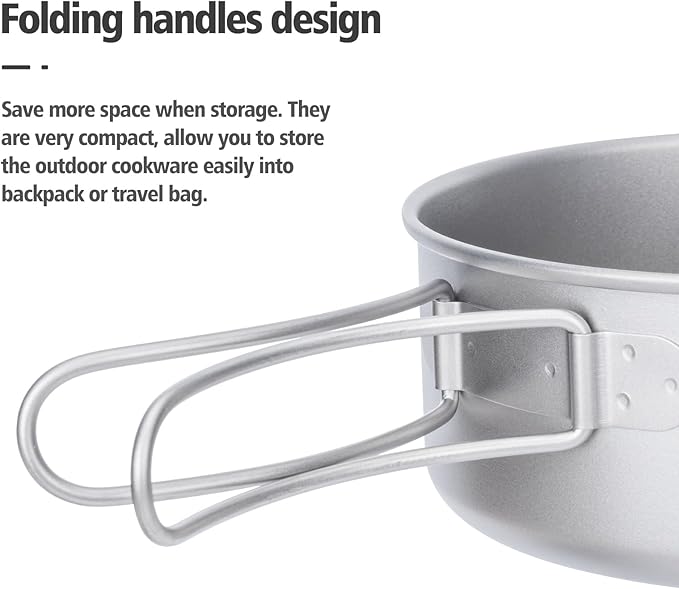 Boundless Voyage Titanium Pots Pans Set Camping Cookware 500ml 600ml 700ml Bowls Outdoor Portable
