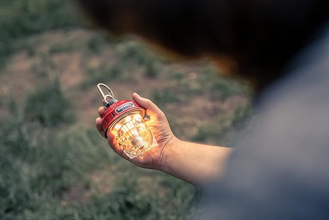 Barebones Beacon Hanging Light ??Red, Rechargeable LED Camping Lantern with Adjustable Brightness