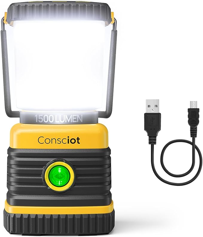 LED Camping Lantern, Consciot C02 USB-C Rechargeable Camping Lights, 1500LM, 5 Light Modes, Up to