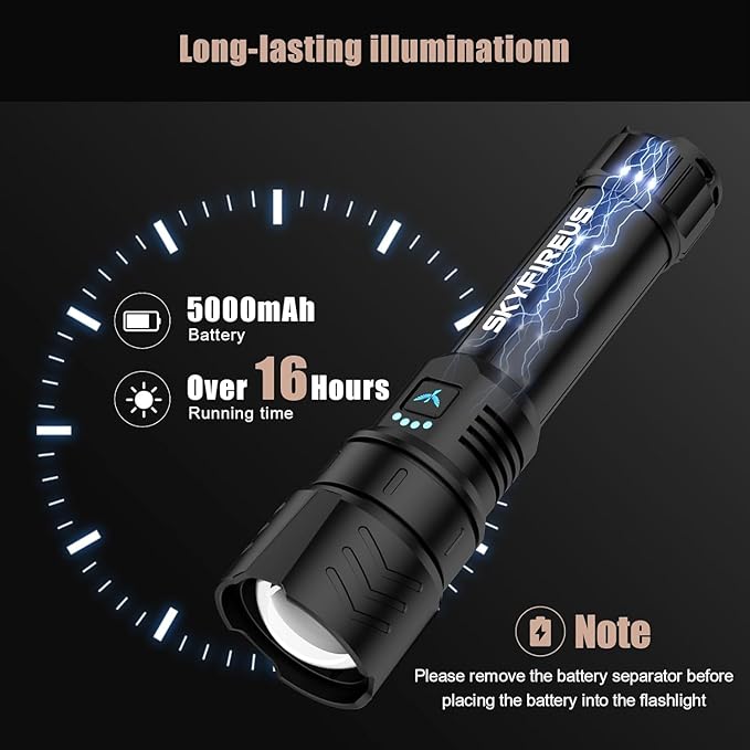 SKYFIRE LED Flashlight High Lumens,2000lm Super Bright Rechargeable Flashlight,Zoomable,Four