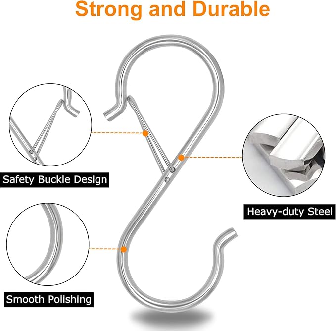 32 Pack S Hooks for Hanging, 3.5 inch Heavy Duty Metal S Hooks with Safety Buckle S Shaped Hooks