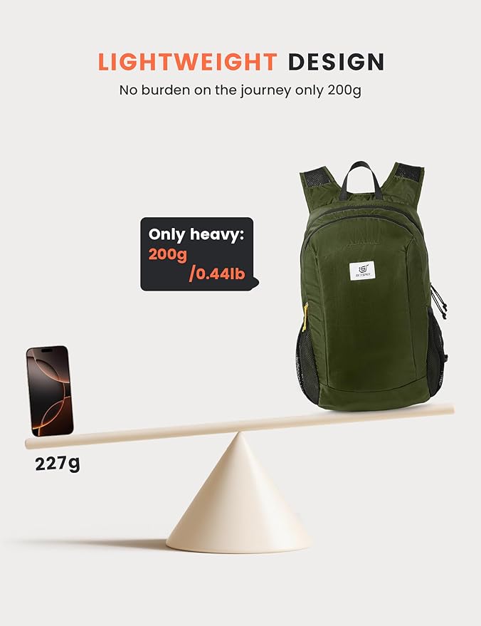 SKYSPER 16L Hiking Backpack Lightweight Small for Women Men, Foldable Packable Daypack - Travel