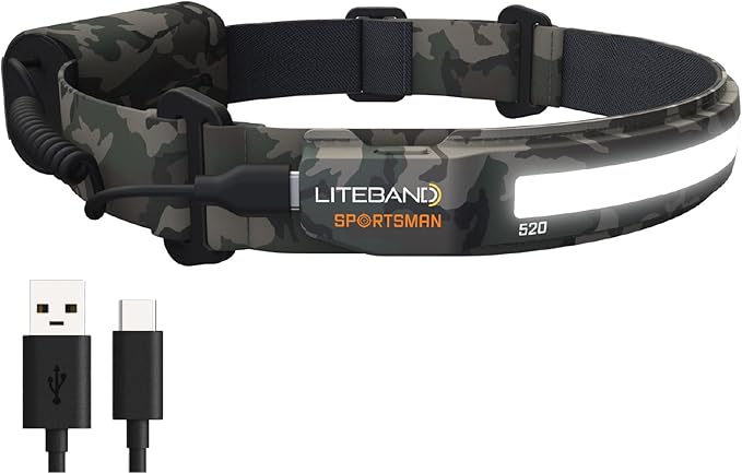 LED Headlamp Liteband Lightweight ACTIV 520 Lumen Bright Head Lamp, Powerful High Rechargeable