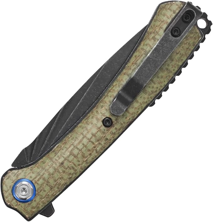 Sitivien ST144 Folding Knife,Black Stonewashed 14C28N Steel Blade,Micarta Handle Pocket Knife for