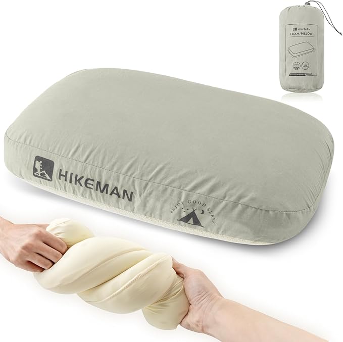 HIKEMAN Camping Memory Foam Pillow - Ultralight Travel Backpacking Ergonomic Pillow with Removable