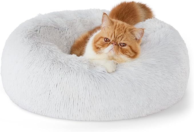Bedsure Calming Cat Beds for Indoor Cats - Small Cat Bed Washable 20 inches, Anti-Slip Round Fluffy