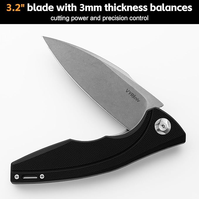 Pocket EDC Knife V903, 3.2" D2 Steel Blade Black G10 Handle Folding Knife with Pocket Clip for Men