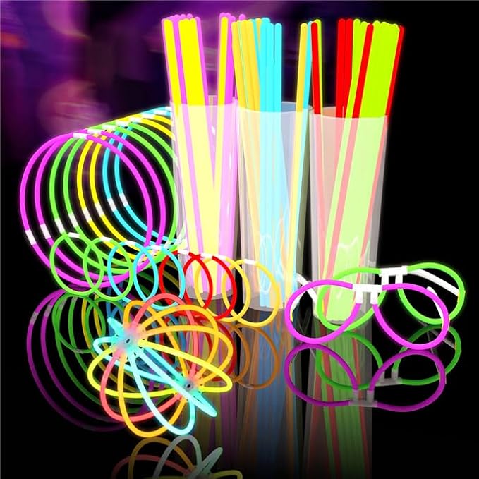 Glow Fever 209pcs Glow Sticks Bulk Party Pack includes 100 8" Glow Sticks and 109 Accessories, with