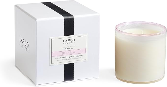 LAFCO New York Classic Candle, Blush Rose - 6.5 oz - 50-Hour Burn Time - Reusable, Hand Blown Glass