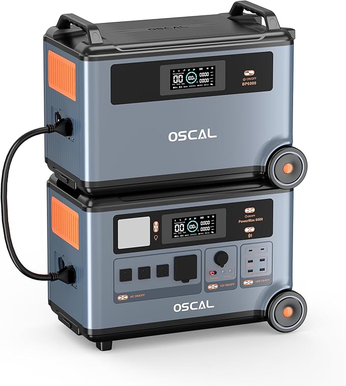 OSCAL 6000W/7200Wh Power Station with Expansion Battery, Expand Capacity from 3600Wh to 7200Wh