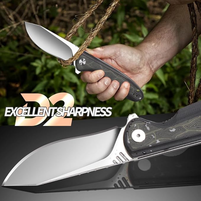 ioko Folding knife D2 blade material, G10 two-color handle, suitable for men and women outdoor