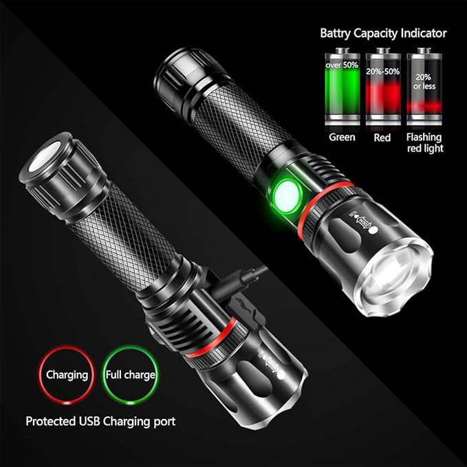Tactical Flashlight Rechargeable, High Lumens Led Flashlights Handheld-Magnetic Base, Super Bright