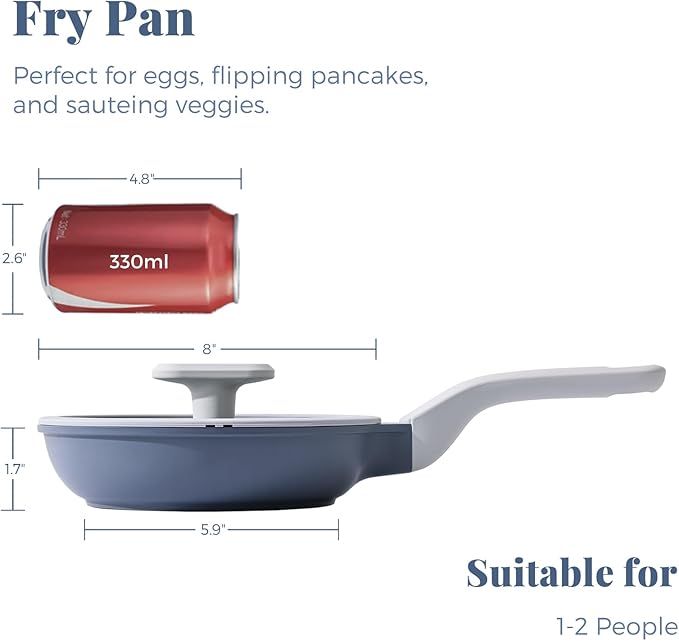 PRICUSIS Nonstick Ceramic Frying Pan with Lid, Non Toxic Skillet, Healthy Egg Pan Nonstick Omelet