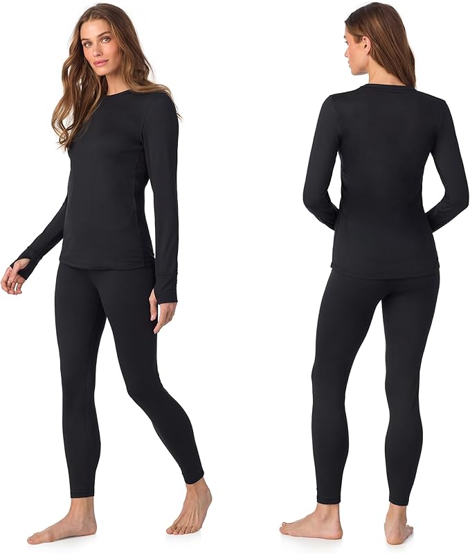 Cuddl Duds Womens Fleece Lined Thermal Base Layer Set – Long Sleeve Shirt & Leggings for Cold