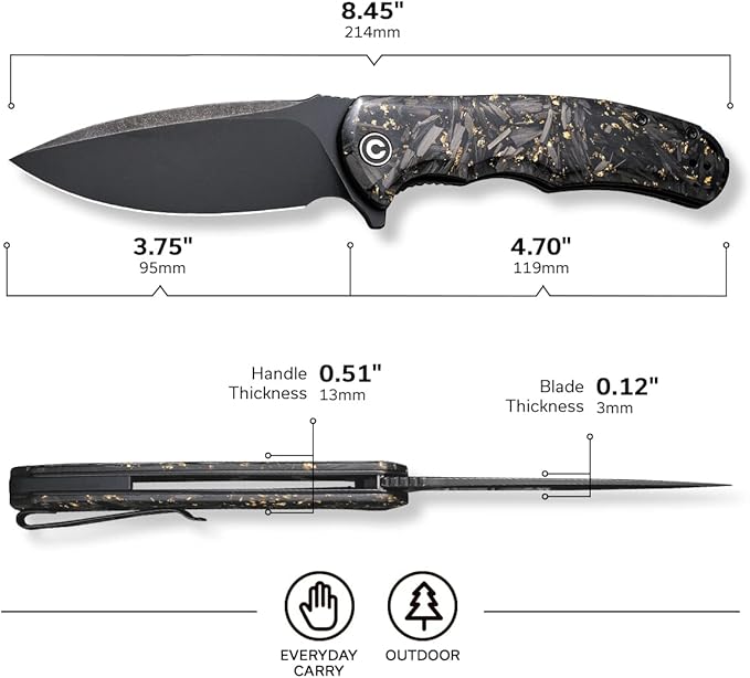 CIVIVI Folding Pocket Knife- Praxis Flipper Liner Lock Knife, 3.75" Black Stonewashed Blade