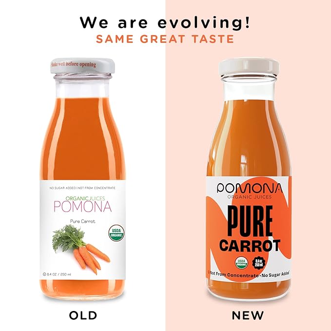 Pomona Organic Carrot Juice, Cold Pressed USDA Organic Juices, 100% Carrots, No Added Sugar, Not