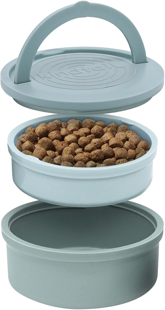 KindTail Dog Travel Bowls - Set of 2 Portable Pet Food & Water Dishes with Lid & Handle - Each