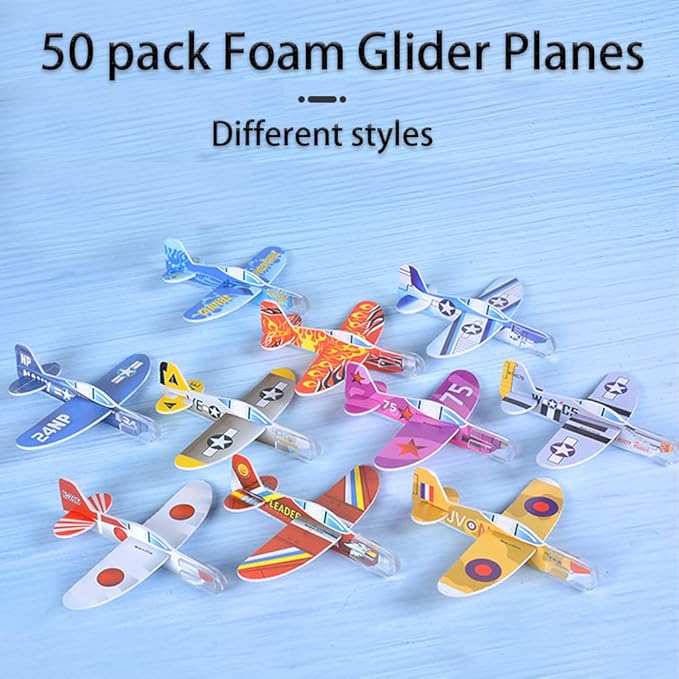 Manmel 50 Pcs Foam Gliders Planes Toys for Kids, Paper Airplane, Party Favors Goodie Bag Stuffers