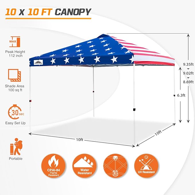 EAGLE PEAK Pop Up Canopy Tent with Wheeled Carry Bag, 8 Stakes, 4 Ropes, 4 Weight Bags, Easy Set Up