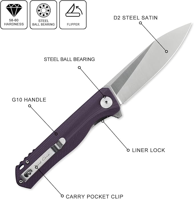 Petrified fish G10 handle D2 steel blade 2CR13 liner ball bearing flipper folding knife camping