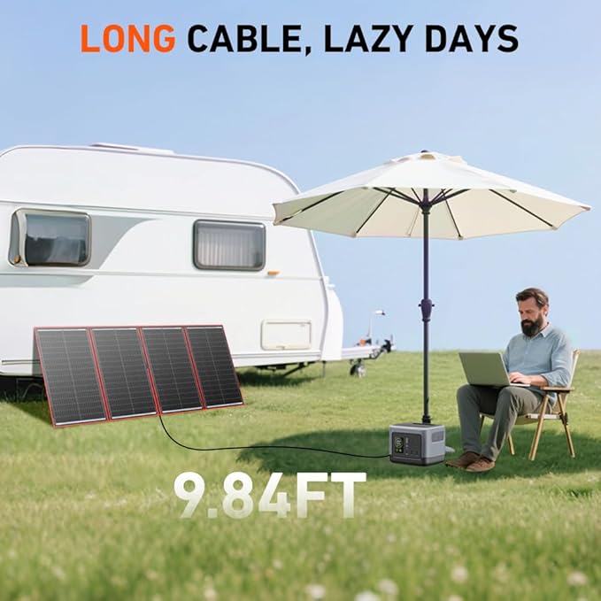 DOKIO 300W Portable Foldable Solar Panel Kit (20x38in, 15.3lb), with Separate Controller and Dual