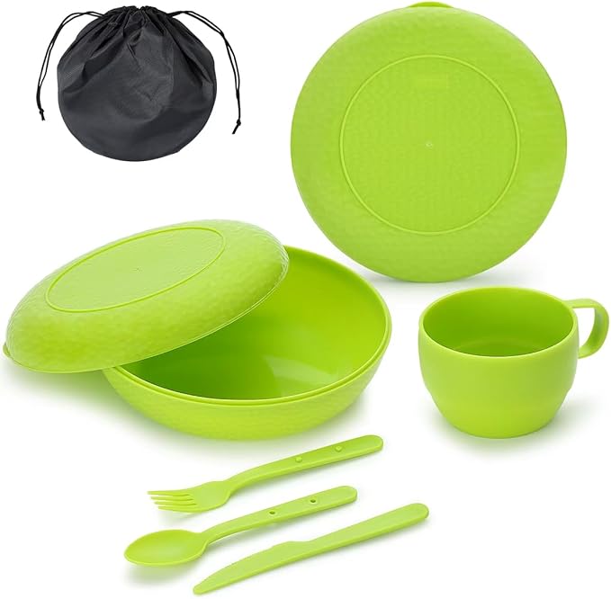 Berglander Camping Mess Kit with Bowl, Plate, Cup, Spoon, Fork, Knife and Carry Bag, Save Space
