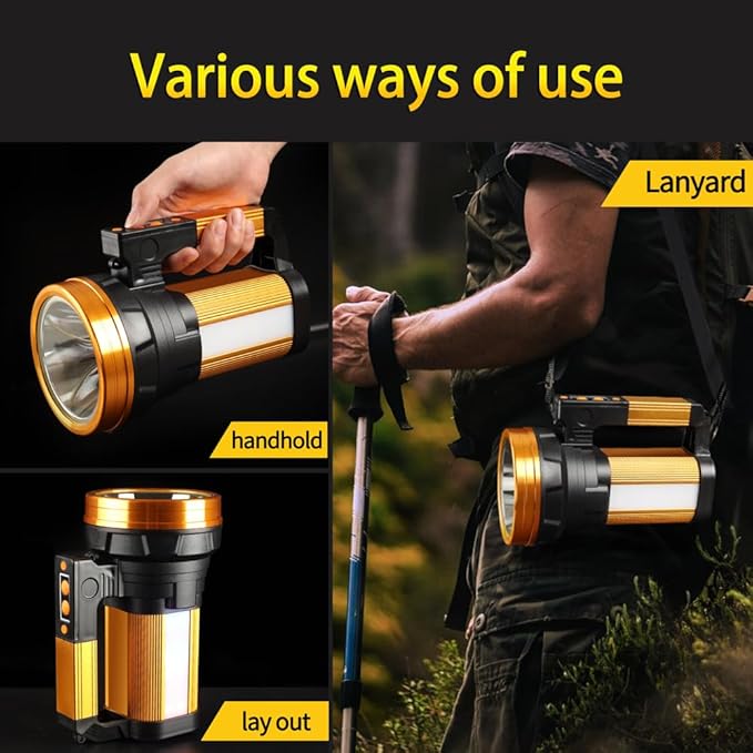 Rechargeable 2000LM Spotlight Flashlight 13600mAh LED Spotlight IP67 Waterproof Handheld Flashlight