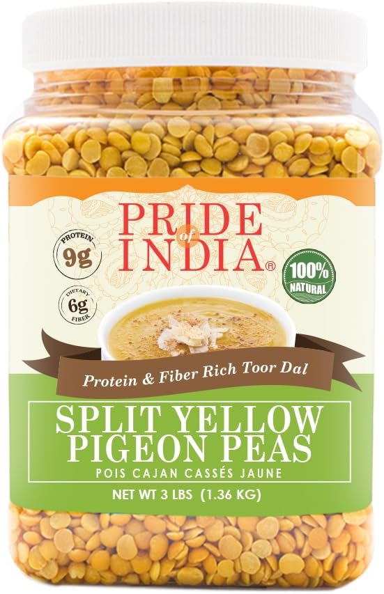 Pride Of India - Indian Split Yellow Pigeon Peas - Protein & Fiber Rich Toor (Arahar) Dal, 3.0