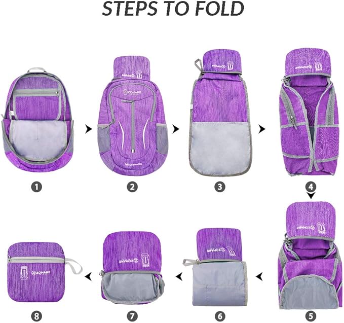 ZOMAKE 25L Ultra Lightweight Packable Backpack, Foldable Hiking Backpacks Water Resistant Small