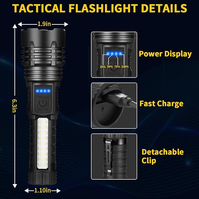 Rechargeable Flashlights High Lumens, 7Mode Flashlights Rechargeable, Super Bright Flashlight